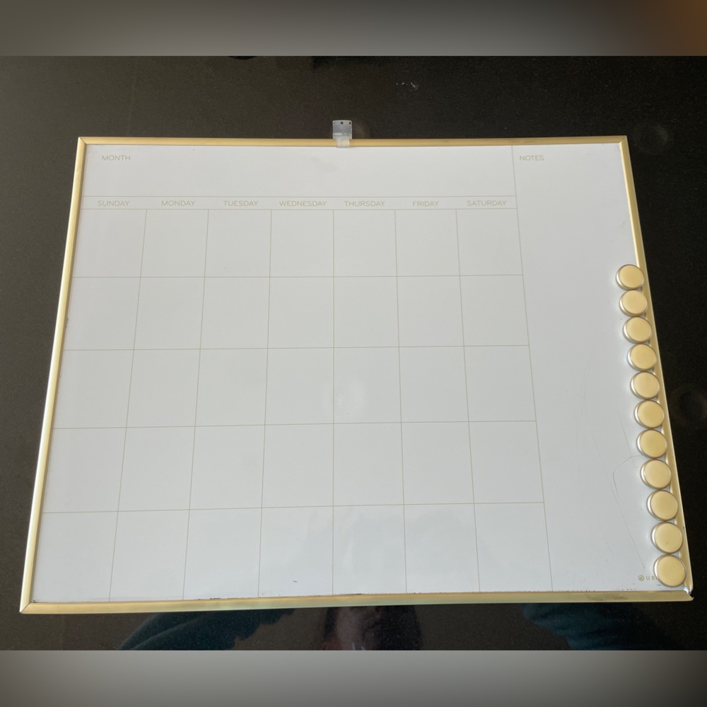 Magnetic Dry Erase Monthly Calendar Board - Gold Frame